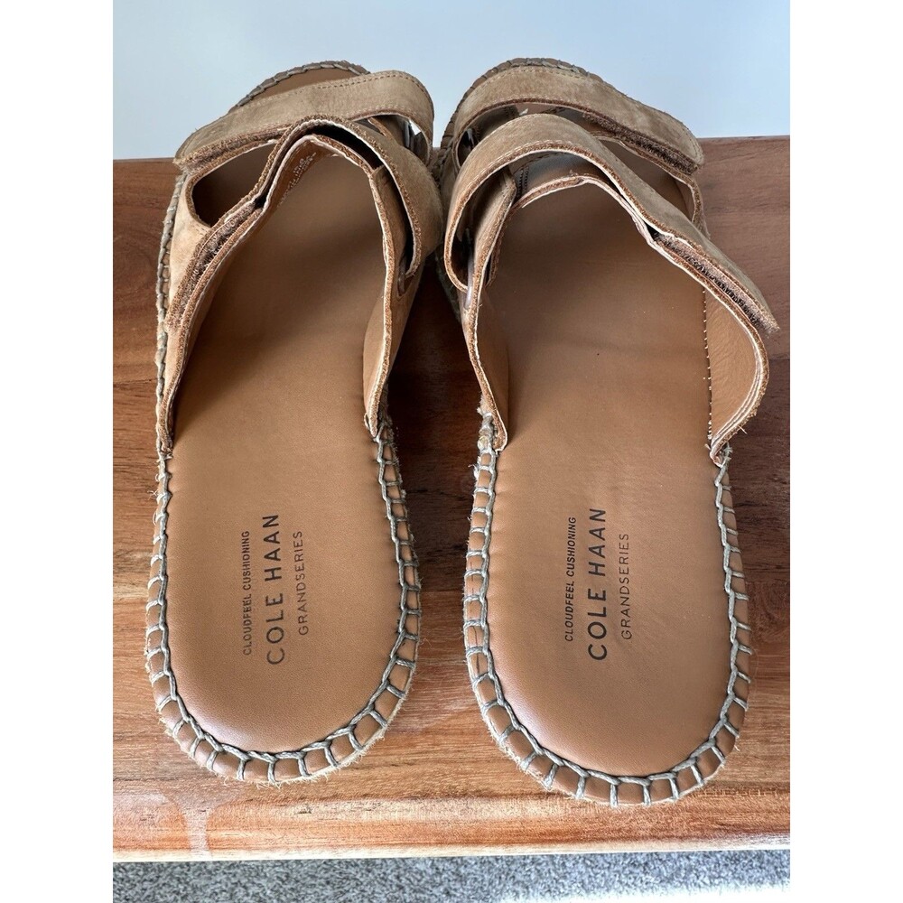 Cole Haan Cloudfeel Tan Leather Espadrille Slide Sandals Size 10 Boho Summer - Picture 5 of 7